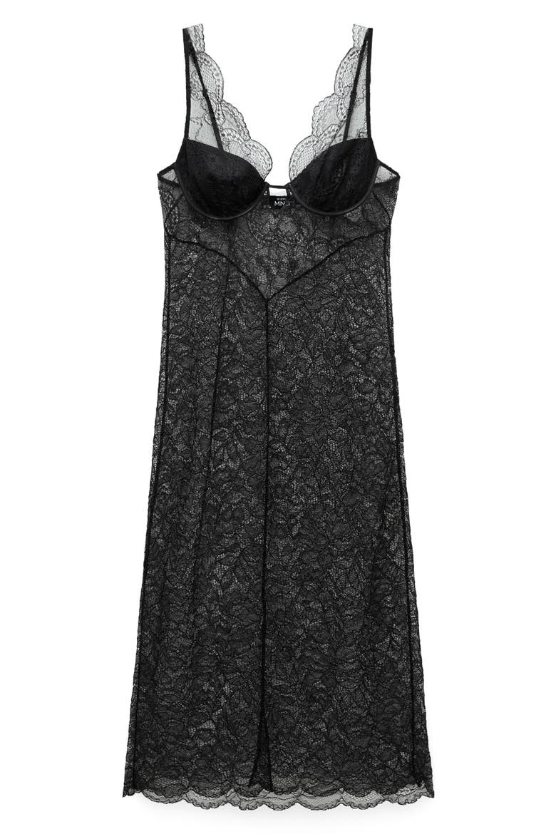 Sheer Guipure Lace Slipdress, Alternate, color, BLACK