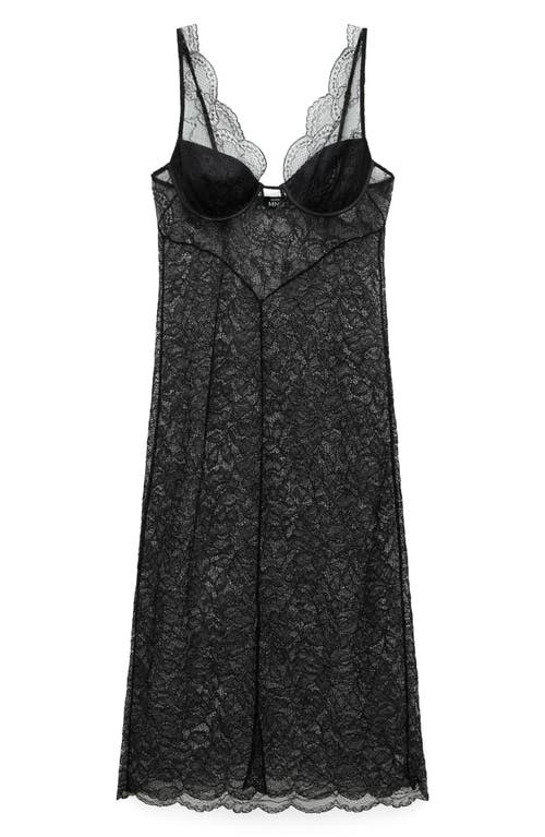 Mango Guipure Slip Dress Black In Black