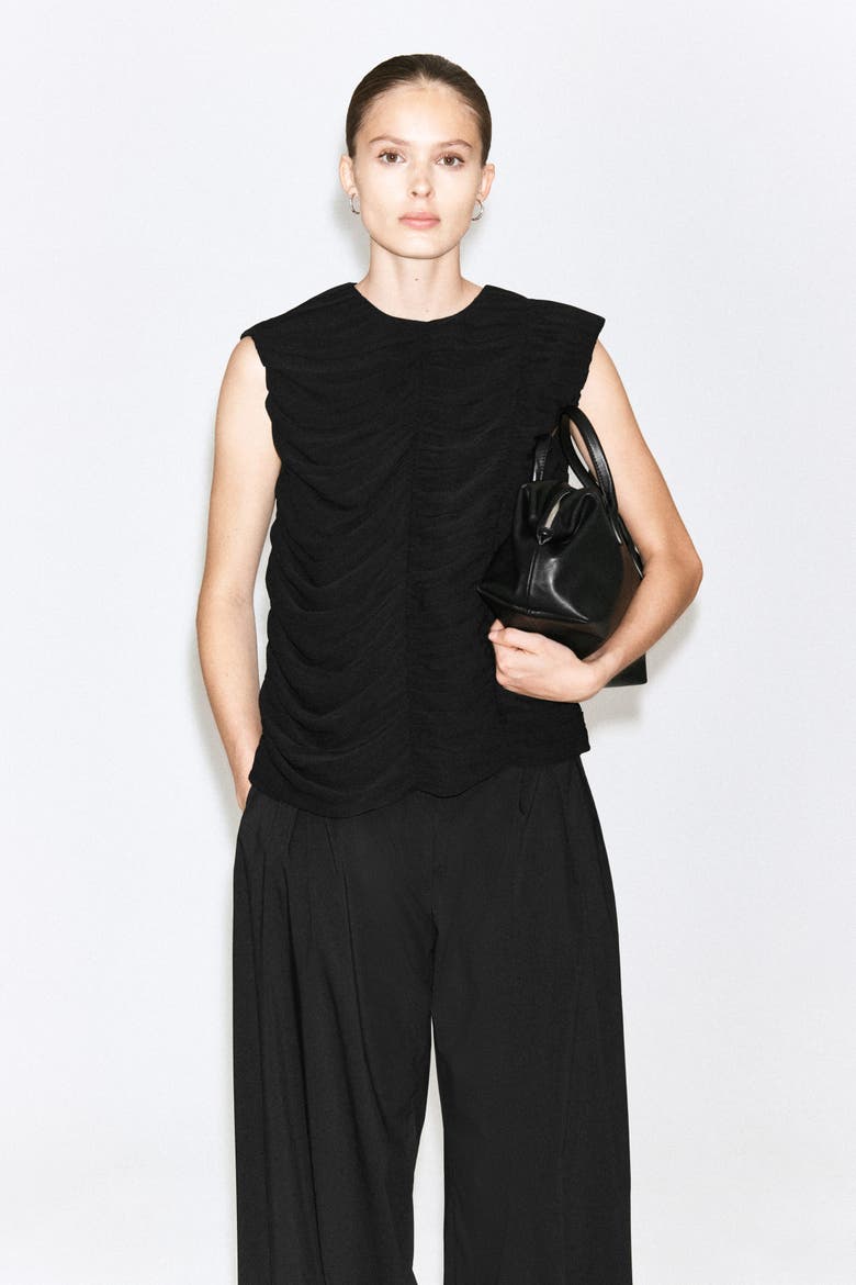 Gathered Paneled Top, Alternate, color, BLACK