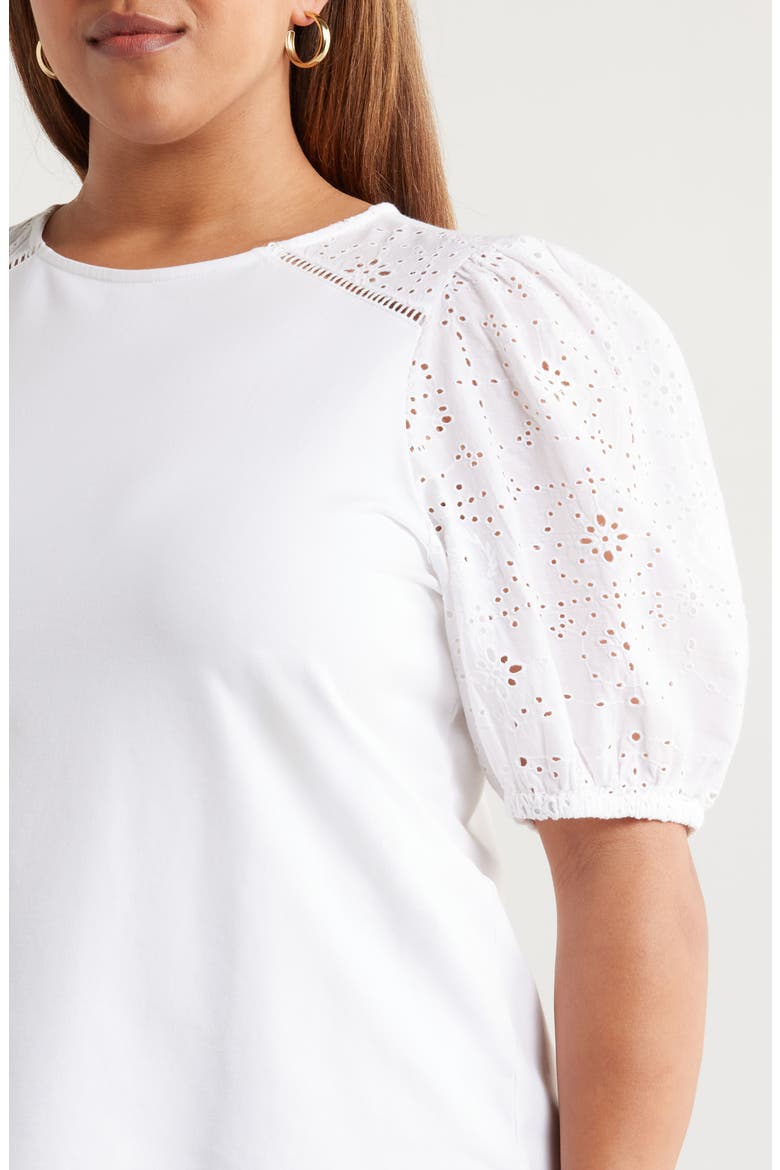 Eyelet Embroidered Puff Sleeve Top, Alternate, color, WHITE