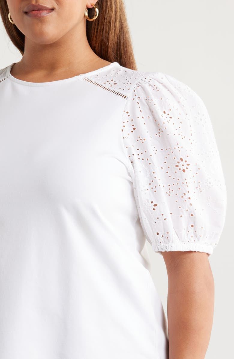 Caslon<sup>®</sup> Eyelet Embroidered Puff Sleeve Top, Alternate, color, White