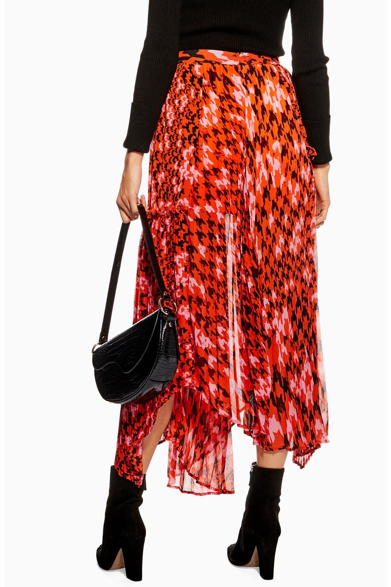 Dogtooth Pleat Midi Skirt, Alternate, color, RED MULTI