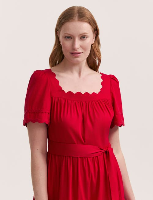 Finery London Corina Cotton Midi Tiered Dress In Red
