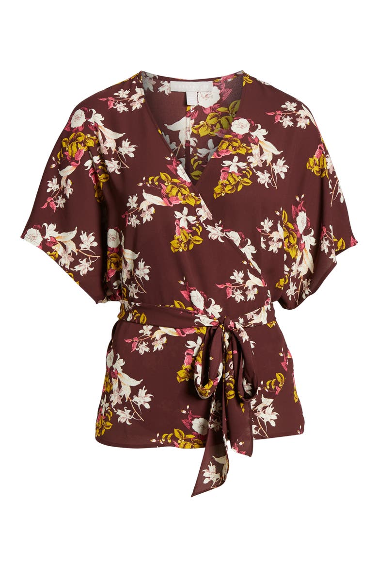 Wrap Style Top, Alternate, color, BURGUNDY STEM JESSICA FLORAL