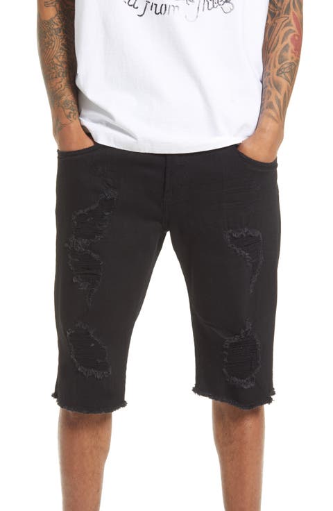 Rocker Slim Fit Ripped Cutoff Denim Shorts (10 Year Black)