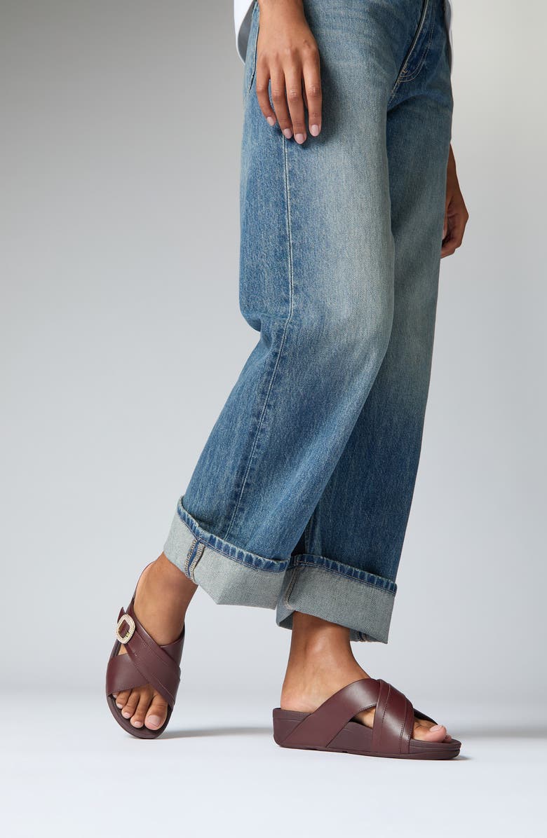 FitFlop Lulu Crystal Buckle Platform Slide Sandal, Alternate, color, Mauve Wine