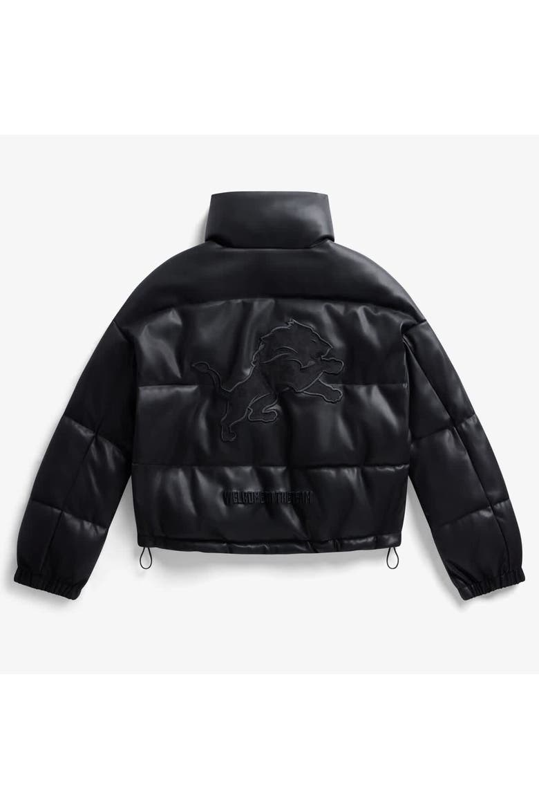 Women's  Black Detroit Lions Faux Leather Puffer Jacket, Alternate, color, Black