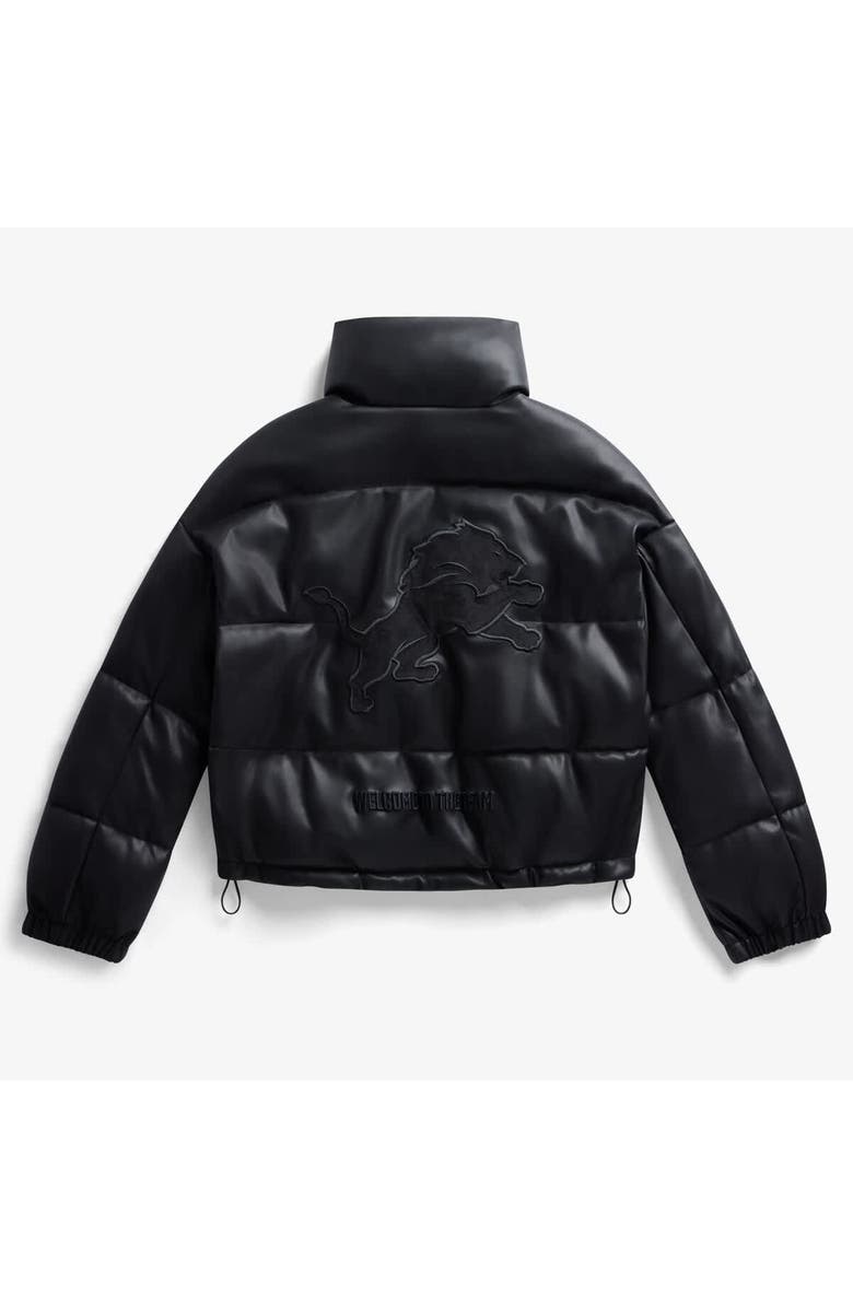 Off Season Women
s  Black Detroit Lions Faux Leather Puffer Jacket, Alternate, color, Black