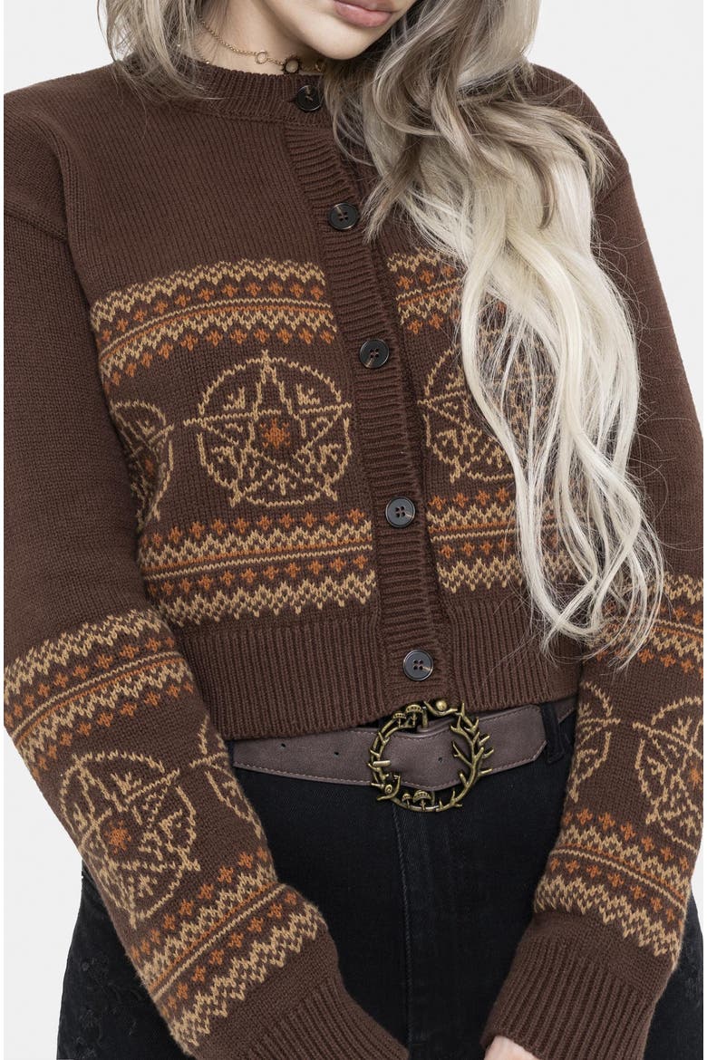 Olympia Pentagram Fairisle Knit Cardigan, Alternate, color, Brown