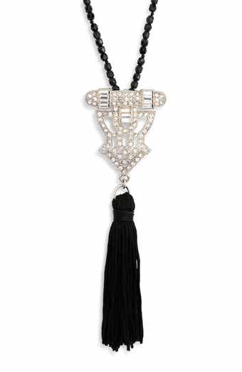 Kenneth Jay Lane Pavé Crystal & Tassel Drop Beaded Long Necklace