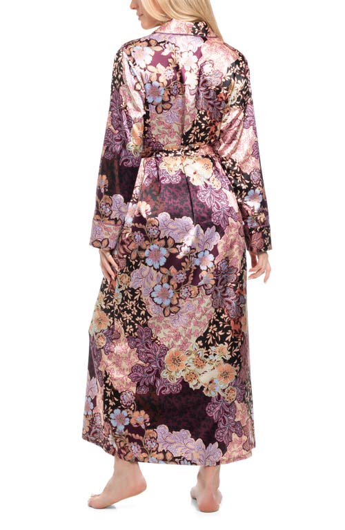 In Bloom By Jonquil Anna Print Satin Robe In Purple