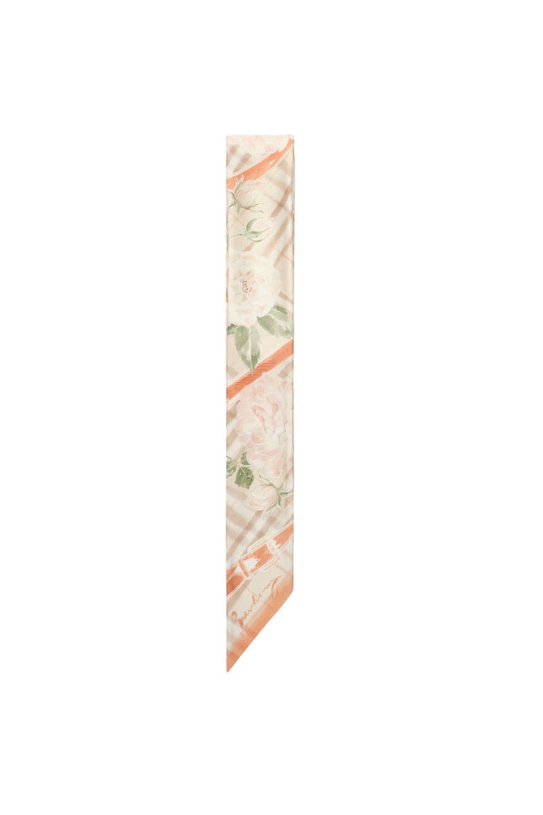 Skinny Rose Check Silk Scarf, Alternate, color, Honey beige