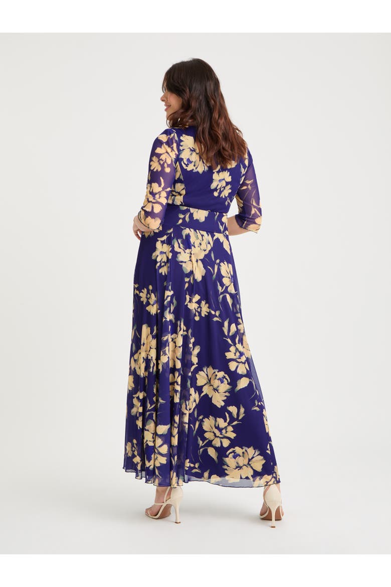 Elizabeth Floral Print Mesh Maxi Gown, Alternate, color, Vintage Indigo Cream
