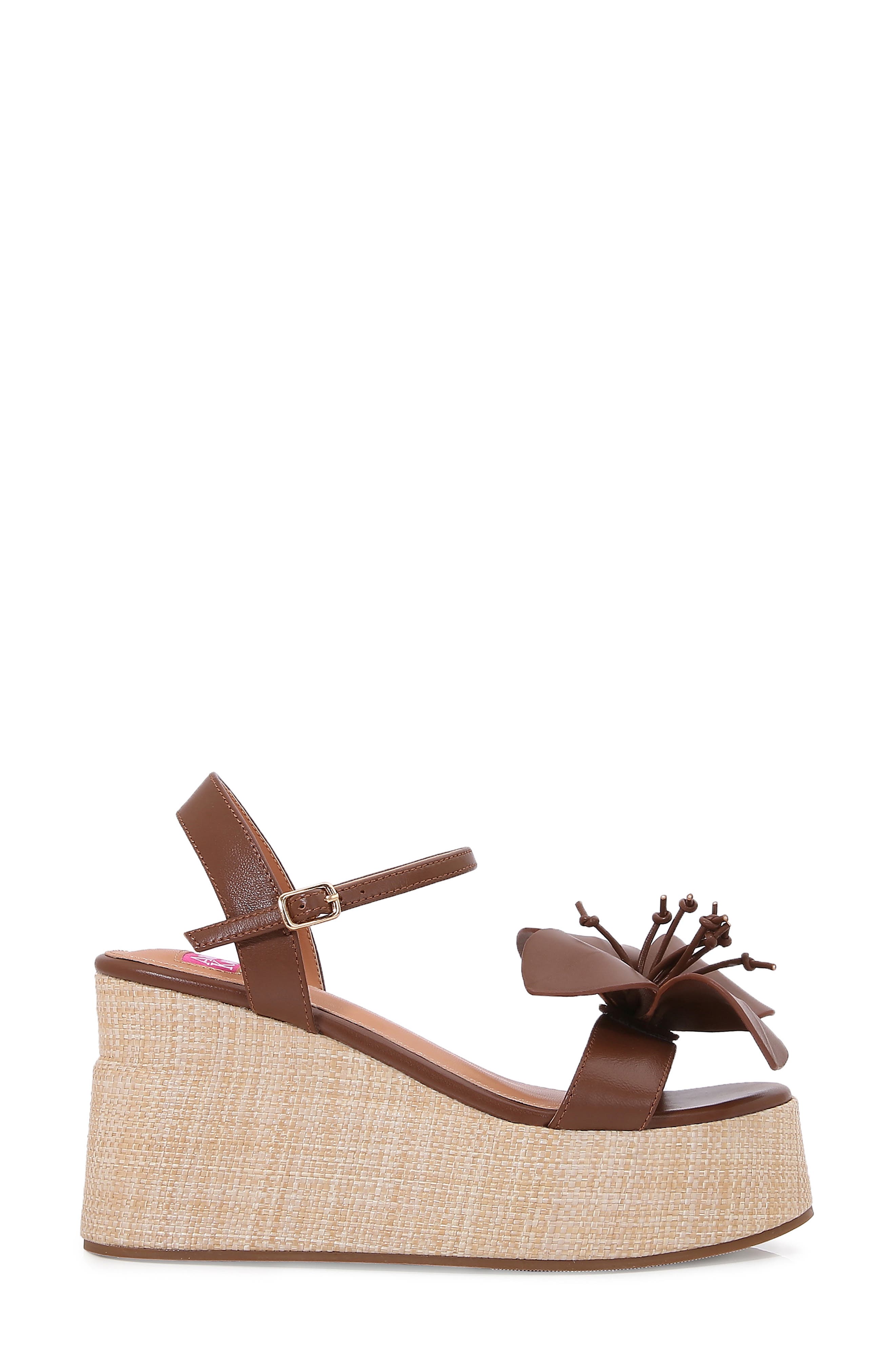 Tulip Ankle Strap Platform Wedge Sandal, Alternate, color, BROWN