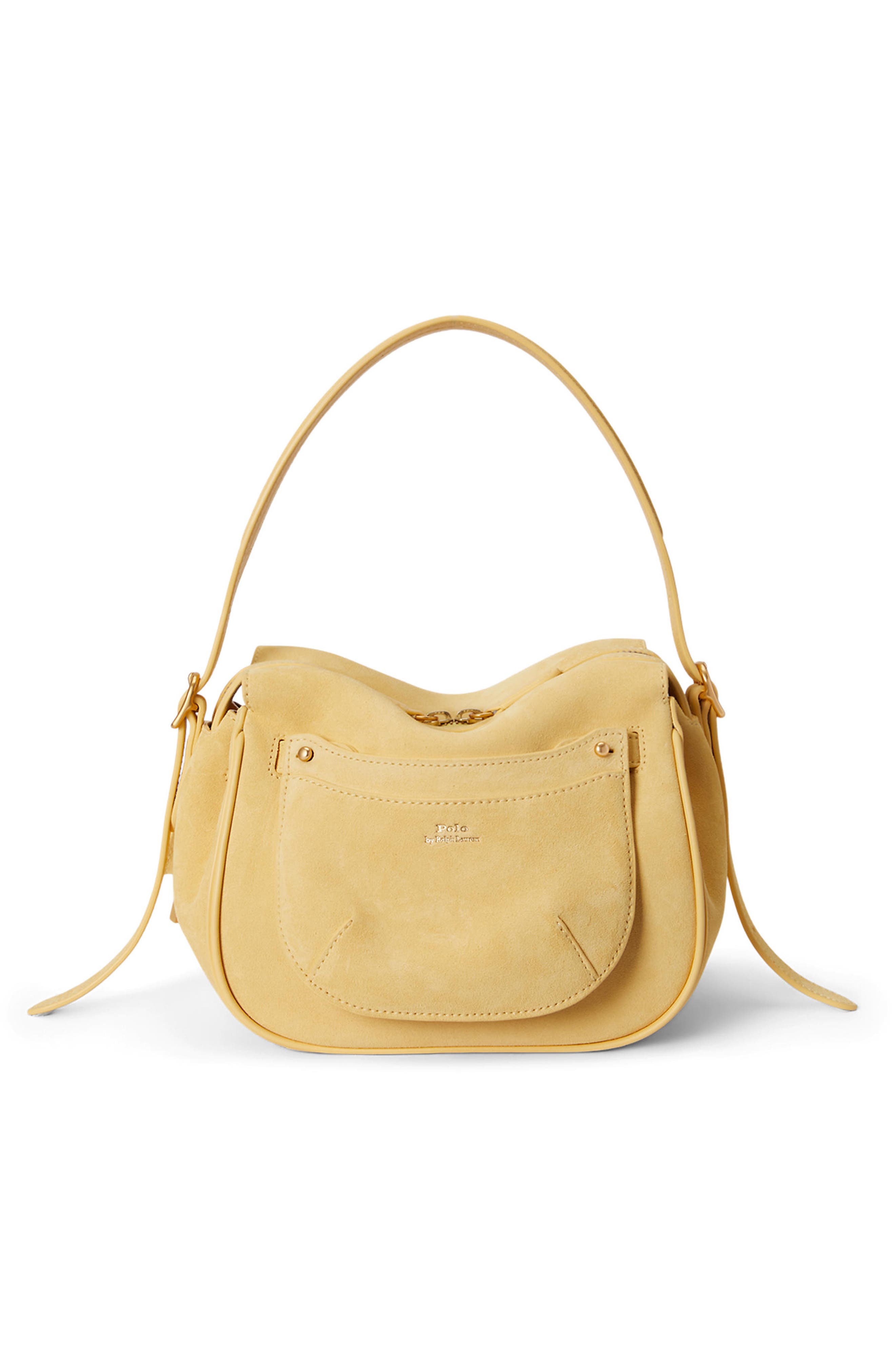 Polo Ralph Lauren Small Polo ID Suede Satchel, Alternate, color, Lemon Meringue