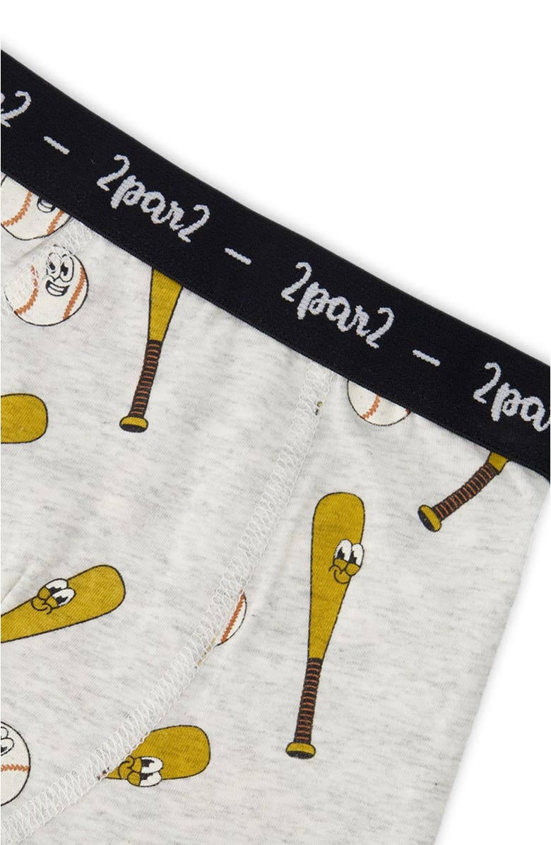 Deux par Deux Organic Cotton Baseball Elastic Waist Boxer, Alternate, color, Grey Mix Baseball Print