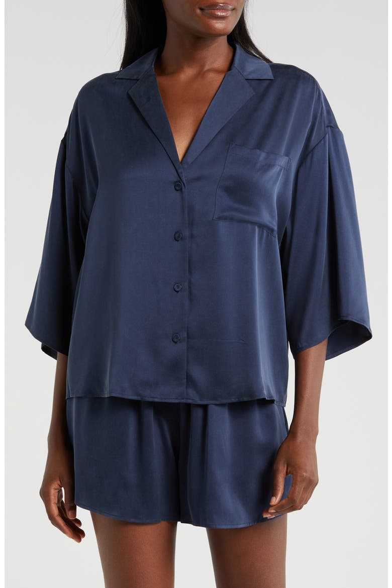 Washable Silk Button-Up Short Pajamas, Main, color, DEEP BLUE