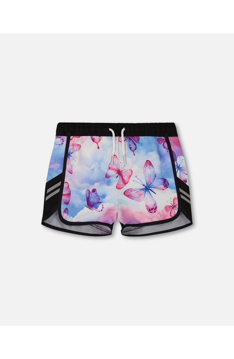 Deux par Deux Girl's Printed Athletic Short Pink, Blue And Butterflies, Main, color, Pink, Blue And Butterflies