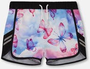 Deux par Deux Girl's Printed Athletic Short Pink, Blue And Butterflies