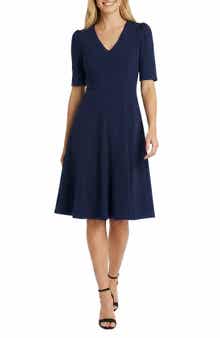 V-Neck Short Sleeve Fit & Flare Dress