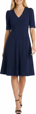 Maggy London V-Neck Short Sleeve Fit & Flare Dress