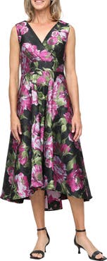 SL FASHIONS Floral Jacquard Cocktail Dress