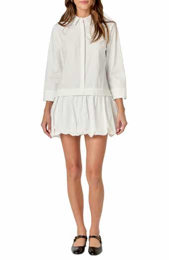 English Factory Bubble Hem Long Sleeve Cotton Shirtdress