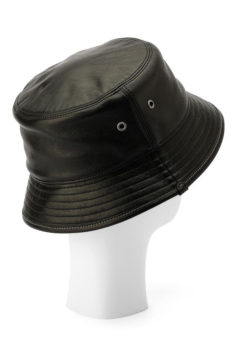 Leather Bucket Hat, Alternate, color, BLACK