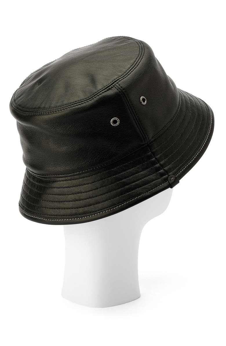 COACH Leather Bucket Hat, Alternate, color, Black
