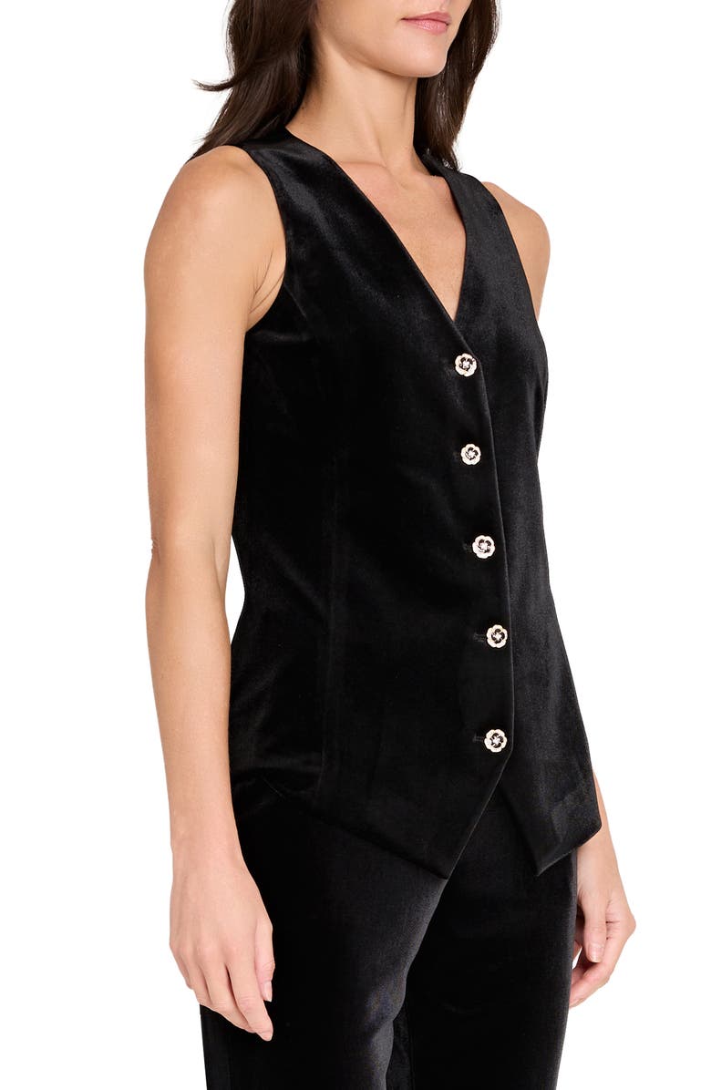 Tahari ASL Velvet Embellished Button Vest, Alternate, color, Black