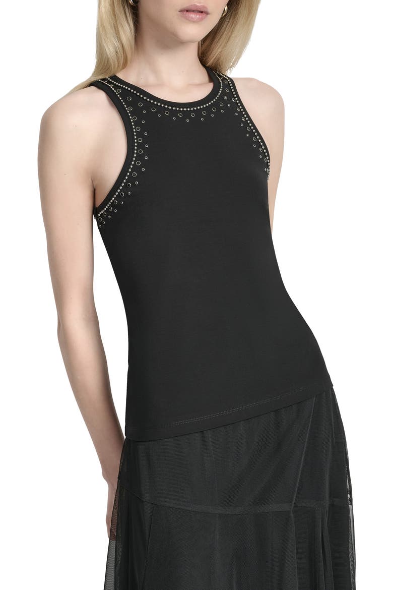 Studded Sleeveless Top, Main, color, BLACK