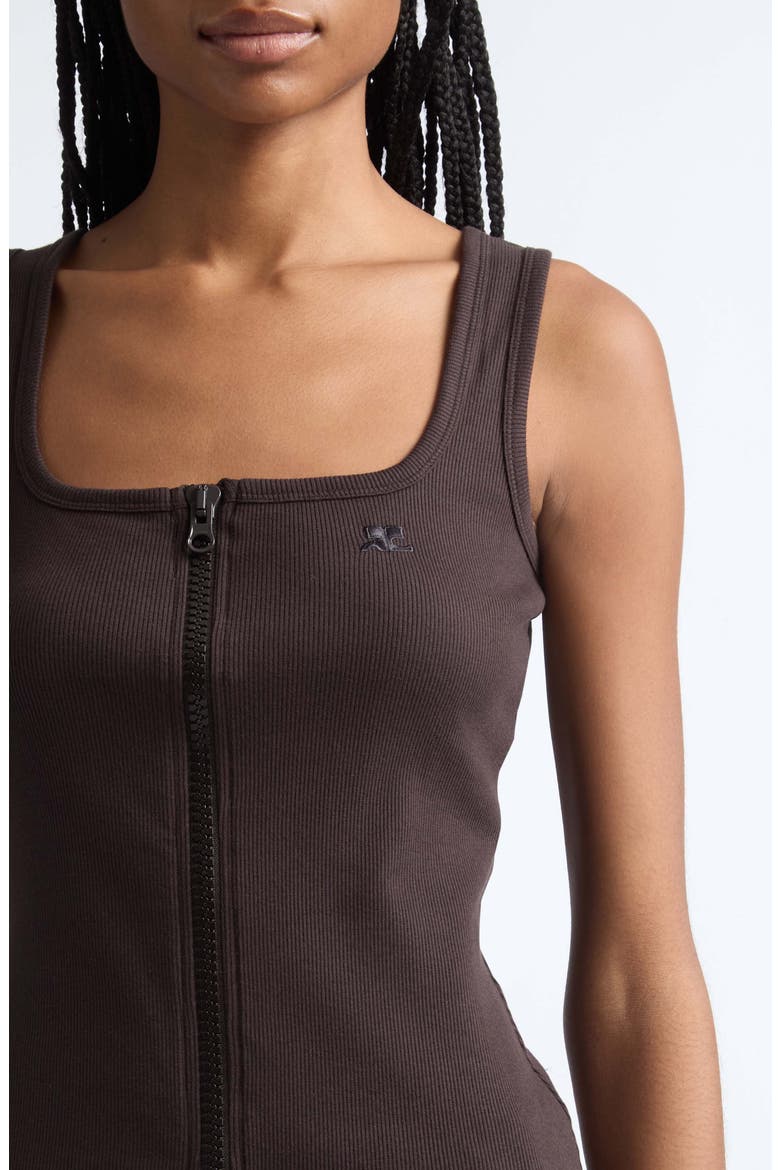 Ribbed Zip Front Tank, Alternate, color, CHOCOLATE 1983