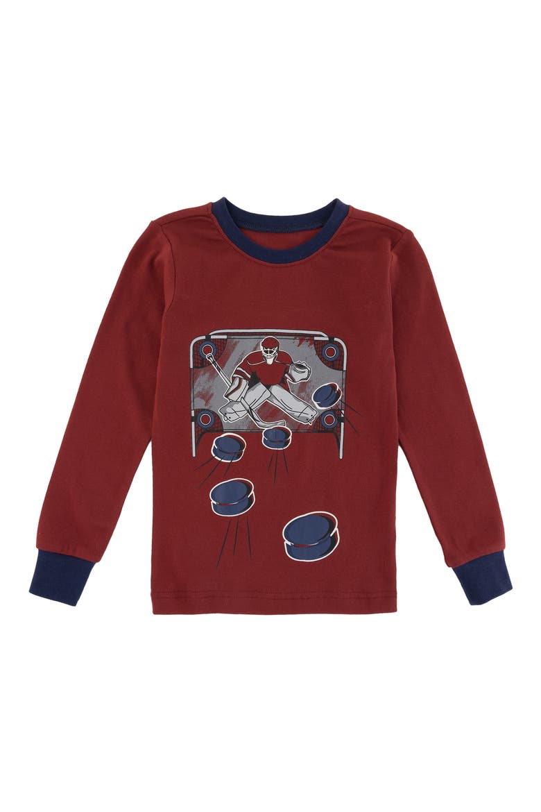 Kids' Hockey Two-Piece Pajama Set, Alternate, color, RED BURGUNDY