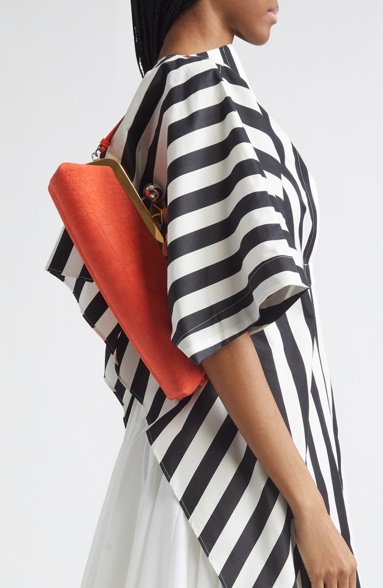 Jacquemus La Pochette Salon Croc Embossed Suede Clutch, Alternate, color, Red Orange 477