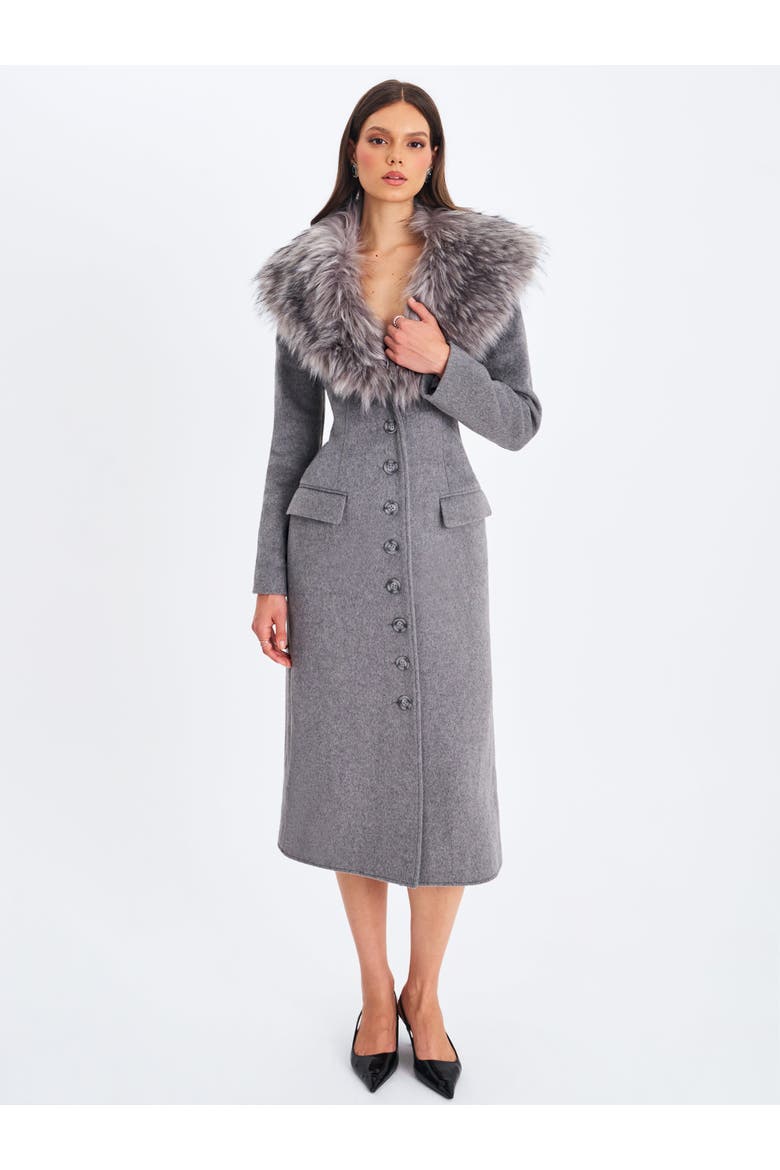 Faye Wool Blend Single-Breasted Coat with Removable Faux Fur Collar, Alternate, color, Grey