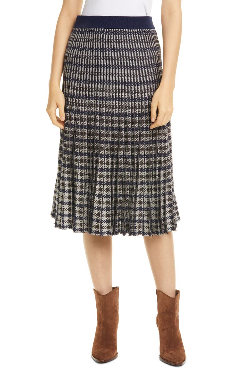 Baum und Pferdgarten Cyrilla Pleated Metallic Houndstooth Check Jacquard Skirt, Main, color, 