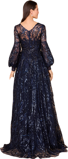 V Neckline Long Sleeve Gown