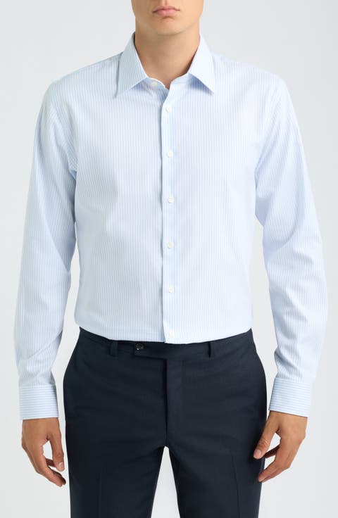 Trim Fit Pinstripe Premium Non-Iron Cotton Dress Shirt