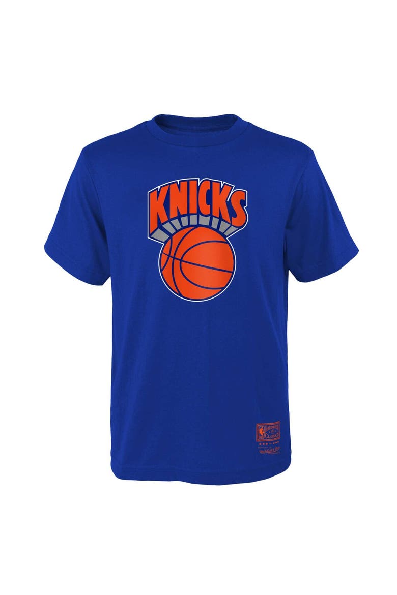 Youth Mitchell & Ness Blue New York Knicks Hardwood Classics Retro Logo T-Shirt, Alternate, color, Blue