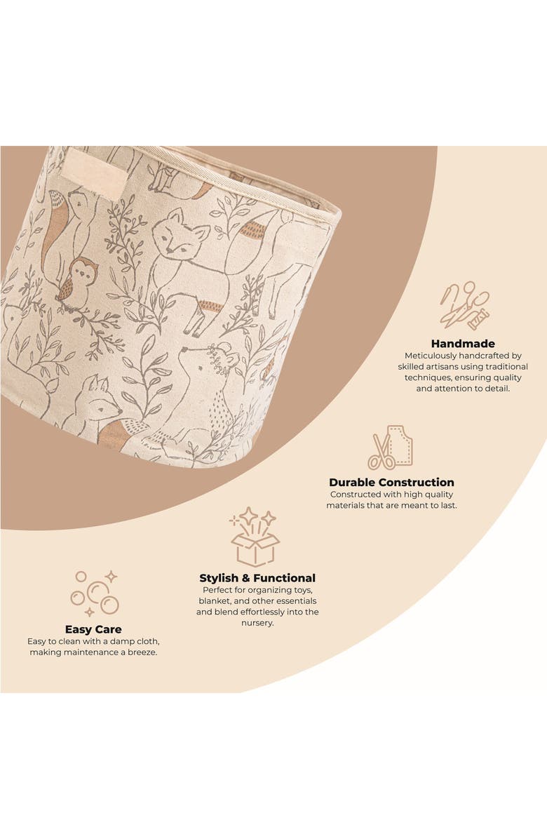 CRANE BABY Round Nursery Storage Bin, Alternate, color, Brown Woodland Animal