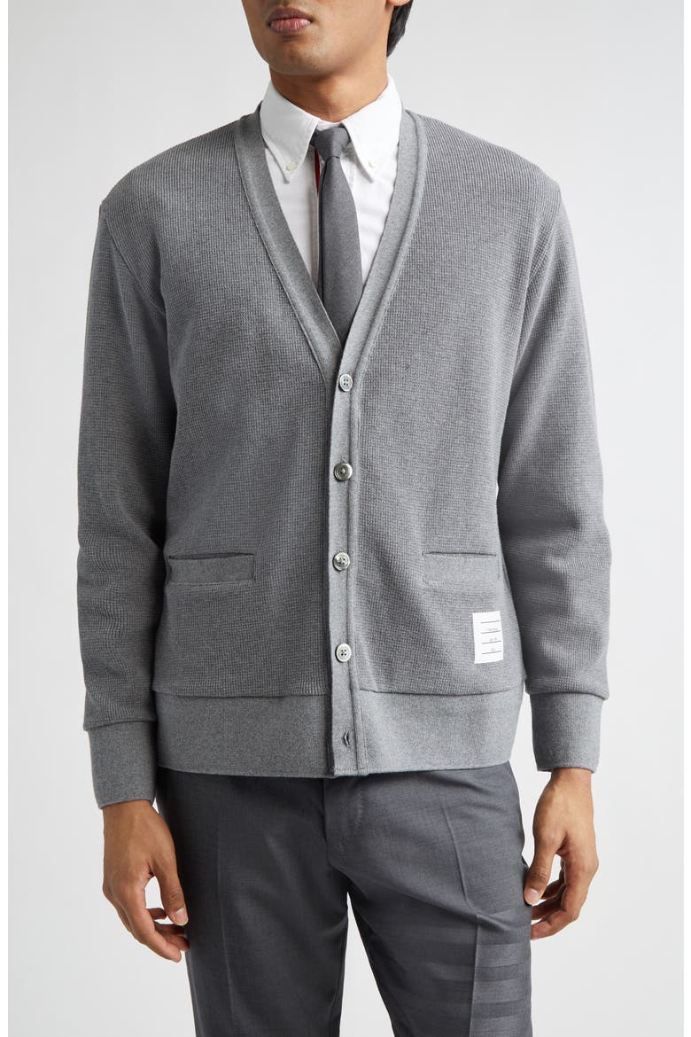 Waffle Knit V-Neck Cardigan, Main, color, MED GREY