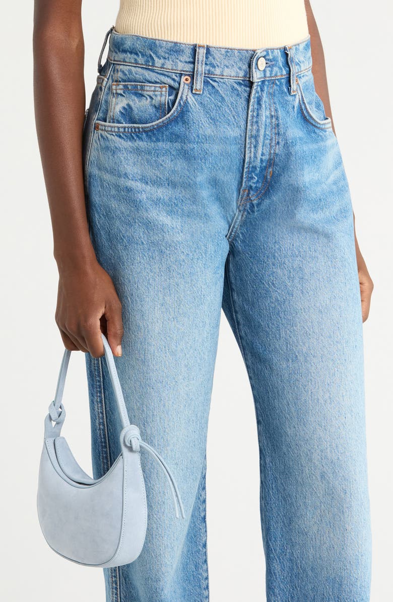 Reformation Mini Rosetta Leather Shoulder Bag, Alternate, color, Mist Suede