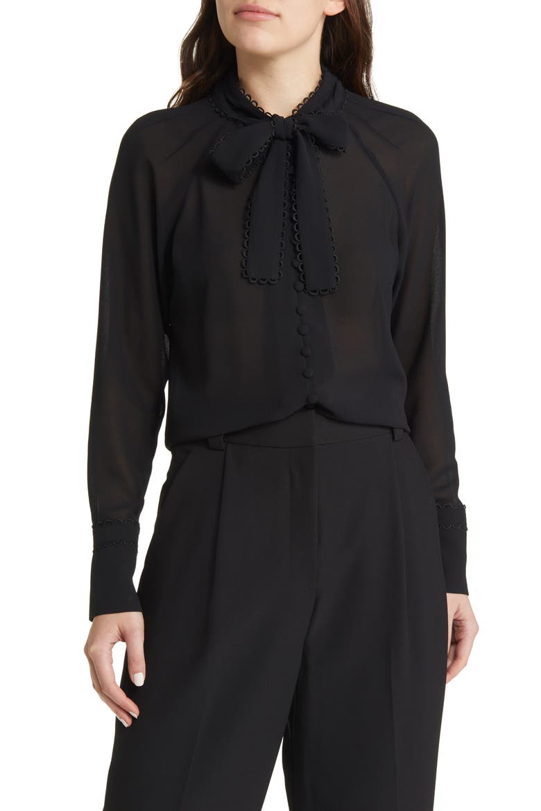 Julinaa Long Sleeve Blouse, Main, color, BLACK