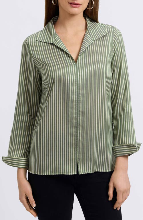 Foxcroft Agnes Stripe Three-quarter Sleeve Popover Top