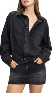Good American Denim Long Sleeve Mini Shirtdress