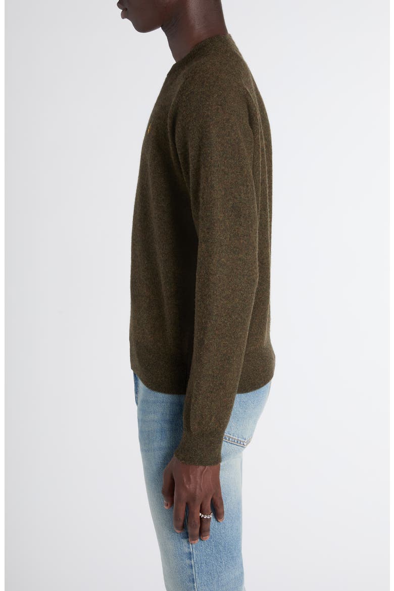 Embroidered Skull Wool Crewneck Sweater, Alternate, color, OLIVE/ HONEY