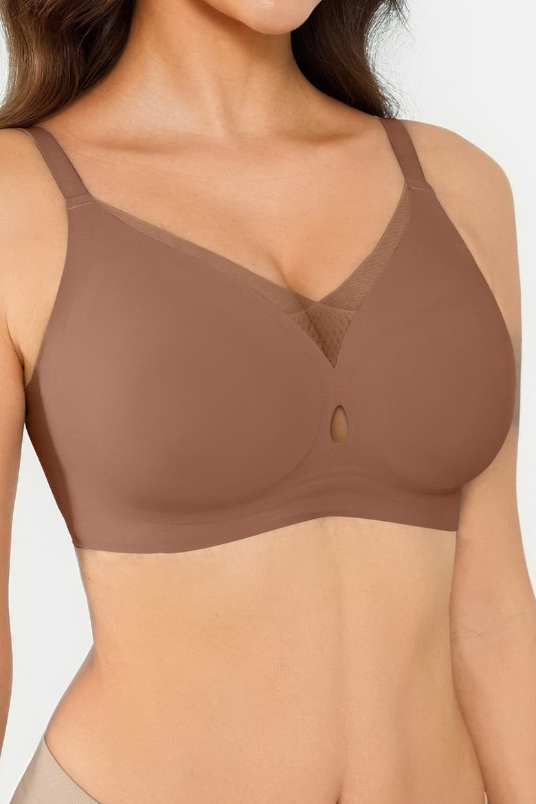 Seamless Wireless Jelly Leopard Contour Minimizer Support Bra, Alternate, color, Latte