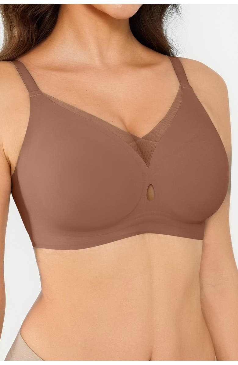 Popilush Seamless Wireless Jelly Leopard Contour Minimizer Support Bra, Alternate, color, Latte