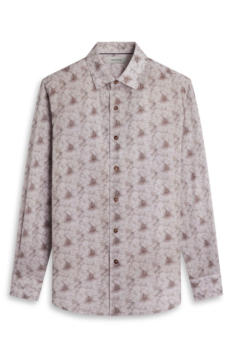 Bugatchi Julian Shaped Fit Floral Cotton Button-Up Shirt, Alternate, color, Limestone