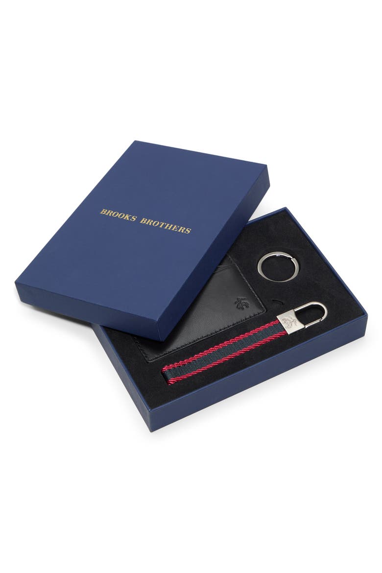 Leather Card Case & Key Chain Set, Alternate, color, BLACK